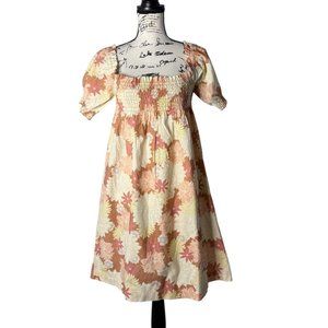 Faherty Womens Ramona Dress Jicaro Island Smocked Peach Cream Floral Size S